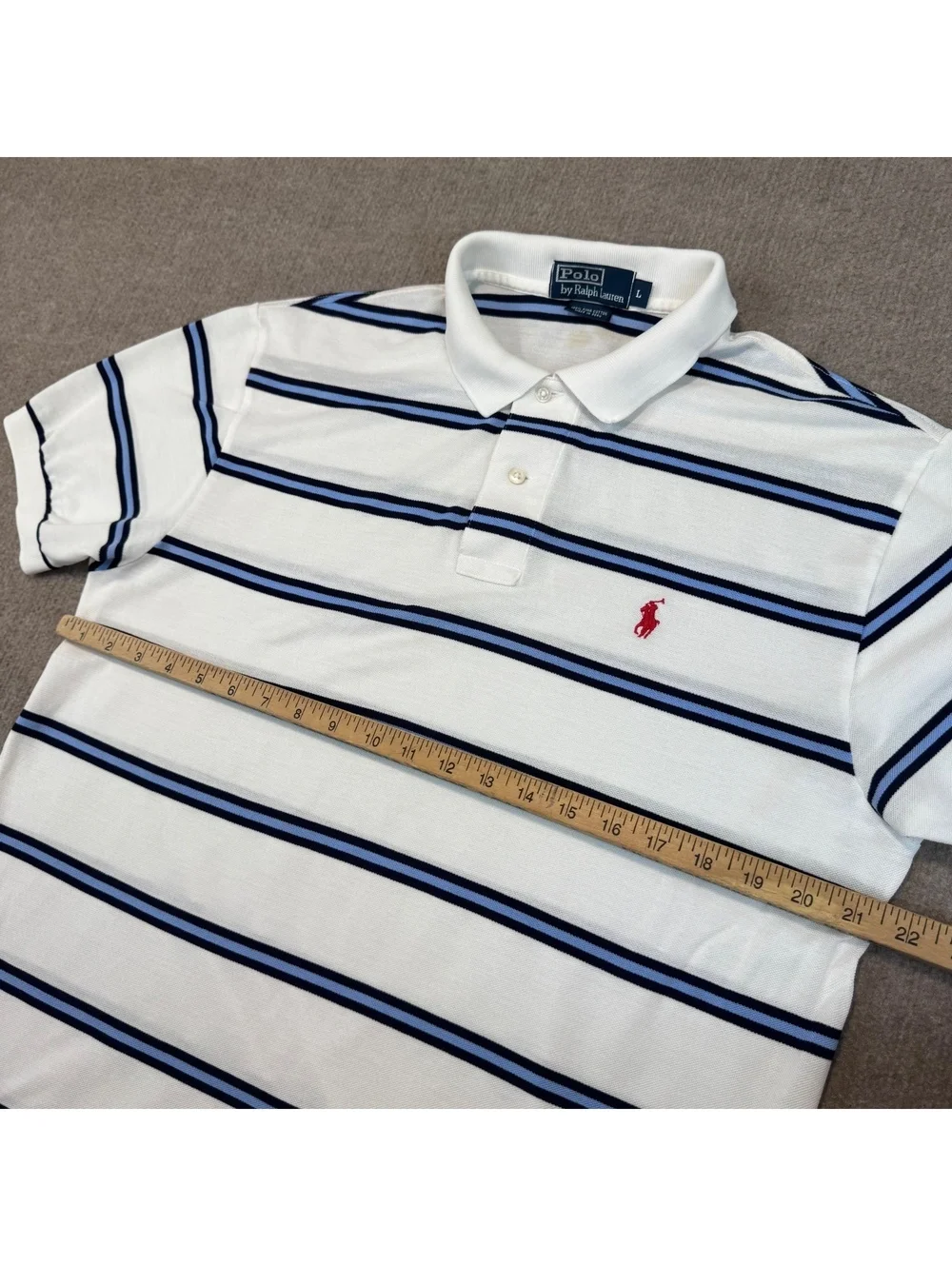 Polo Ralph Lauren Vintage White Striped Pima Cotton Polo Shirt Mens L Red Pony